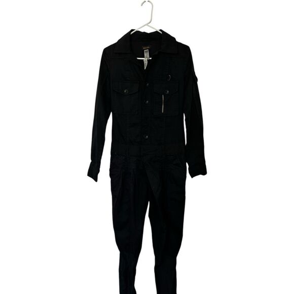 Diesel Black Button Front Painter Jumpsuit Size XS NWT Moto Zipper Utility